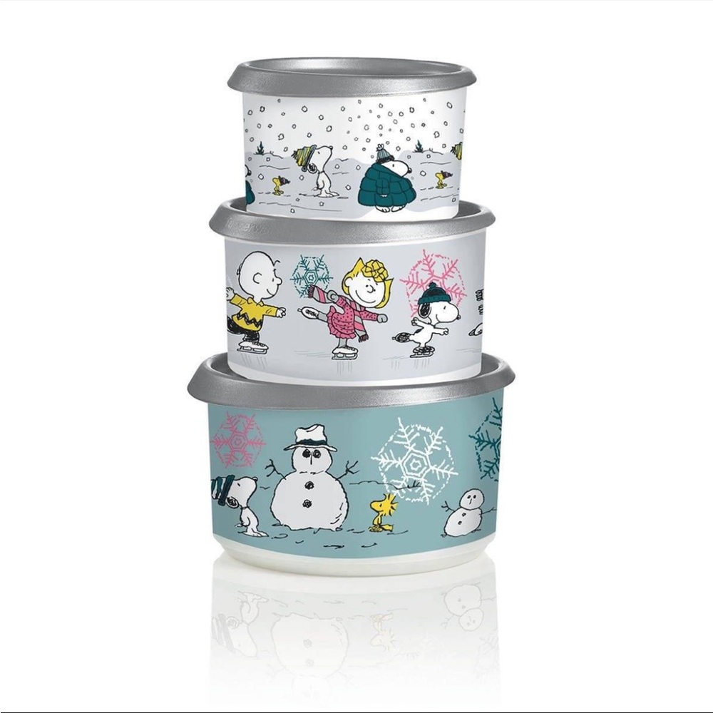 Rare Tupperware Peanuts Canister set- Holiday theme